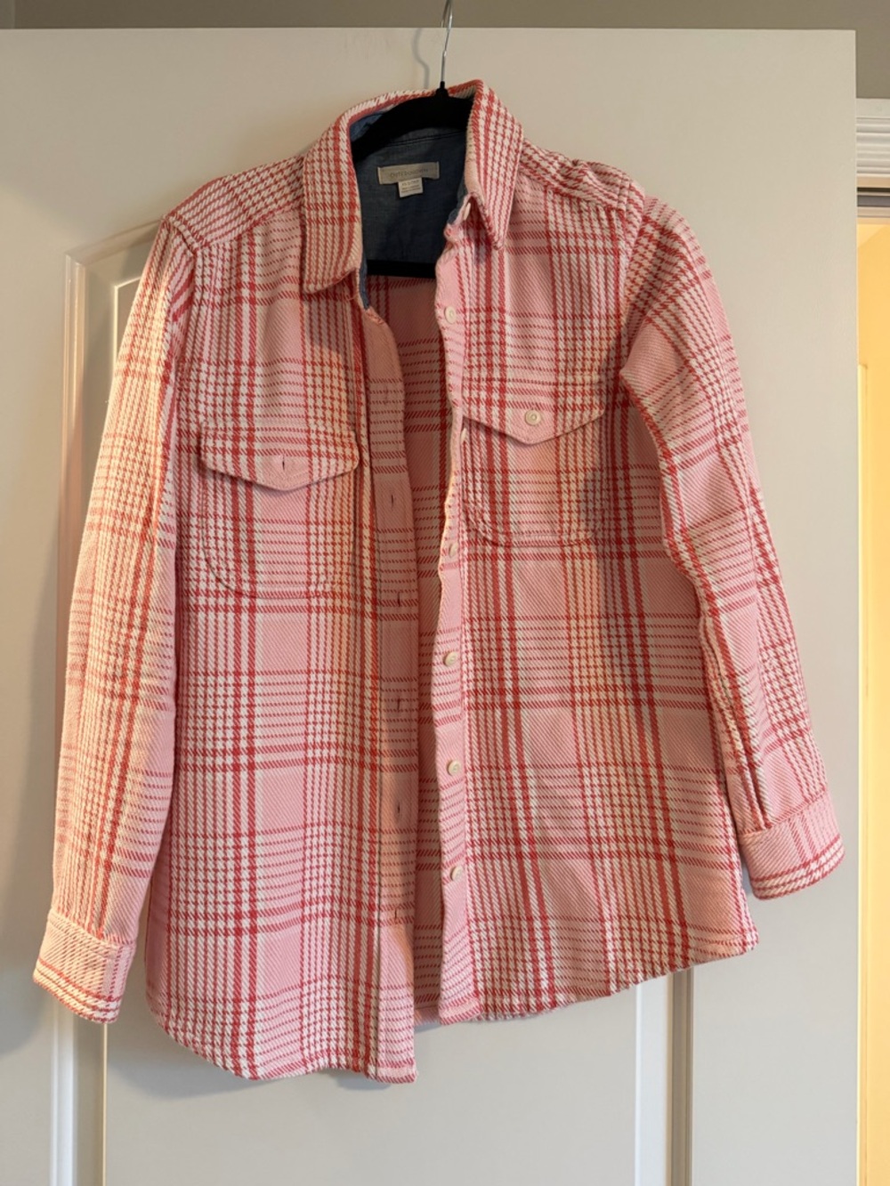 Outerknown Coral Pink Plaid Button-Down Shirt